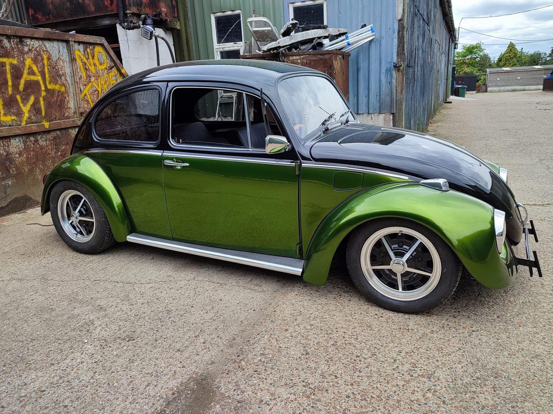 Finished green and black VW Beetle